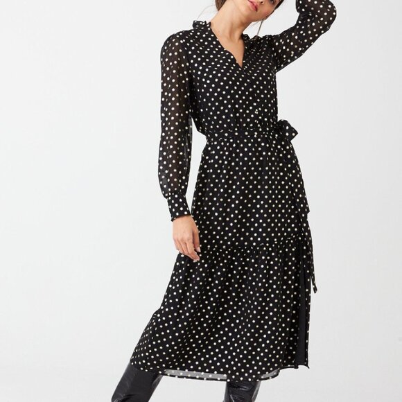 Oasis Dresses & Skirts - EUC Women's Oasis Maxi Dress Size 12 Black and Gold Polka Dots
